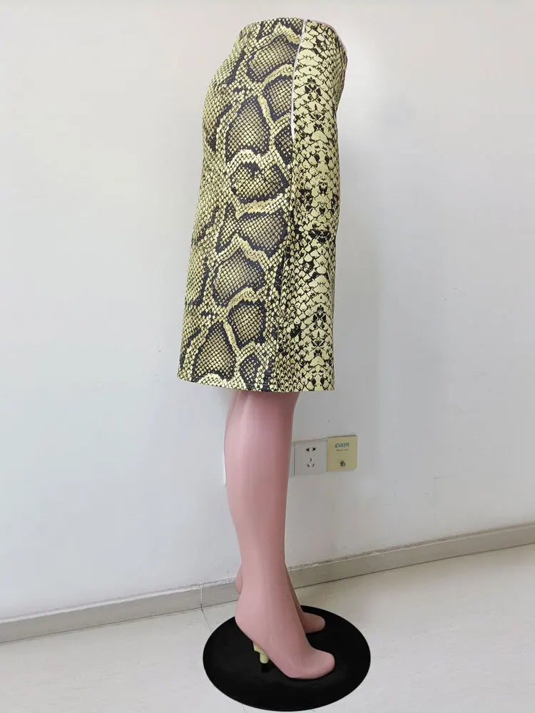 Snakeskin Patchwork High Waist Skirt