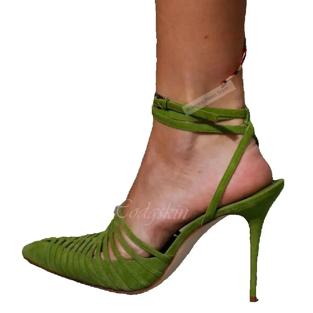 Pointed Toe Strappy Buckle Sandals With Stiletto Heels for Women
