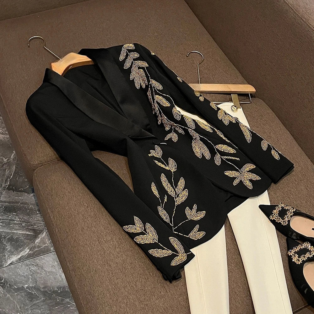 TWOTWINSTYLE Temperament Gorgeous Blazers For Women V Neck Long Sleeve Autumn Elegant Commute Blazer Female Fashion KJA533454
