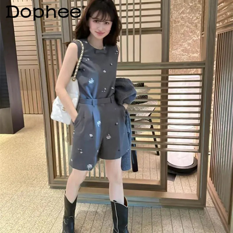 Japanese Sweet Retro Classic Embroidered Vest Vest Shorts Set 2026 Spring Summer New Fashion Commuter Two-piece Set for Women