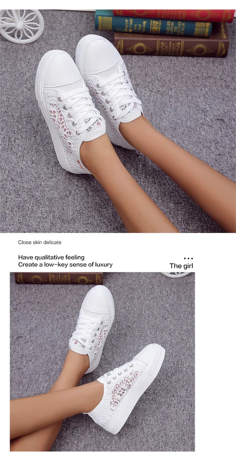 Lightweight Embroidered Lace Up Sneakers For Women
