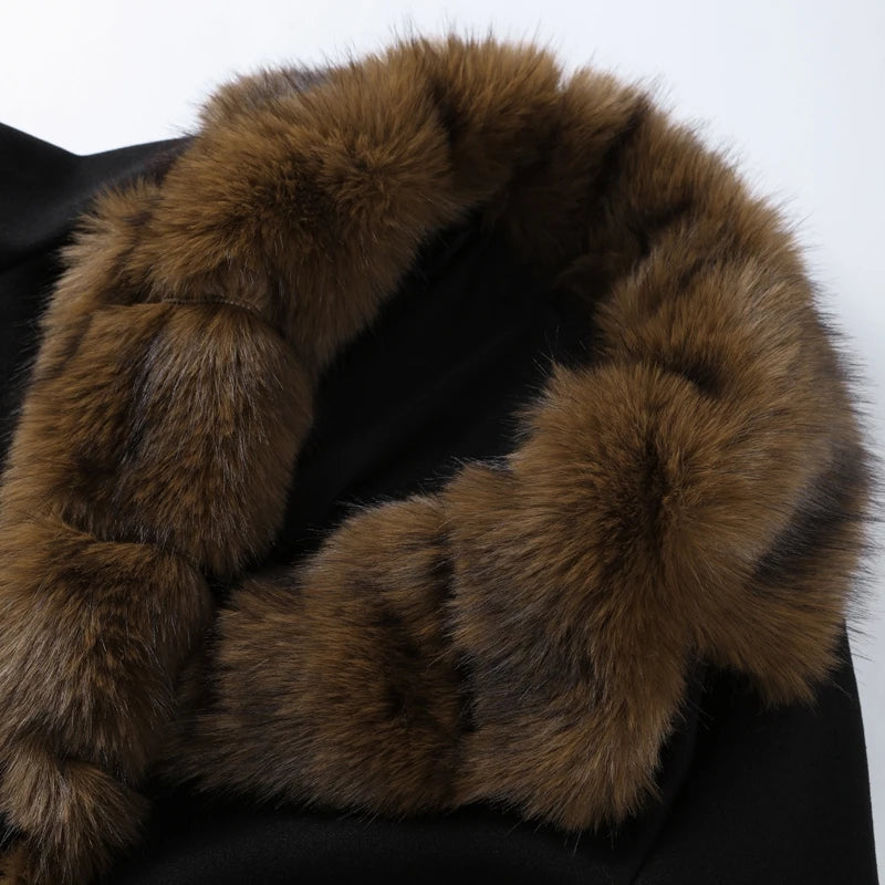 Shawl Faux Fur Coat With Lace Up Belt for Women