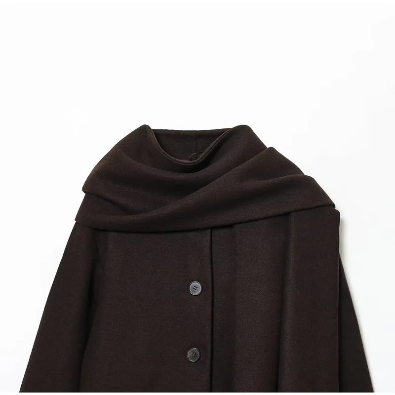 Classic Long Trench Coat With Detachable Scarf for Women