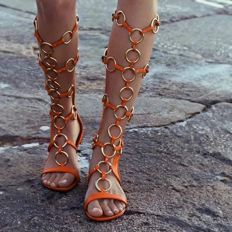 Black Open Toe Gladiator Sandals with Side Zipper for Women