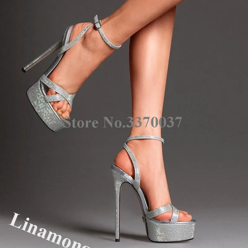 Rhinestone Ankle Strap Stiletto Heels