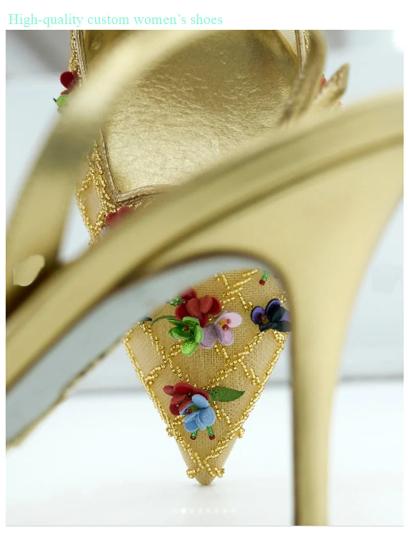 Floral Rhinestone Embellished Wedding Shoes for Women