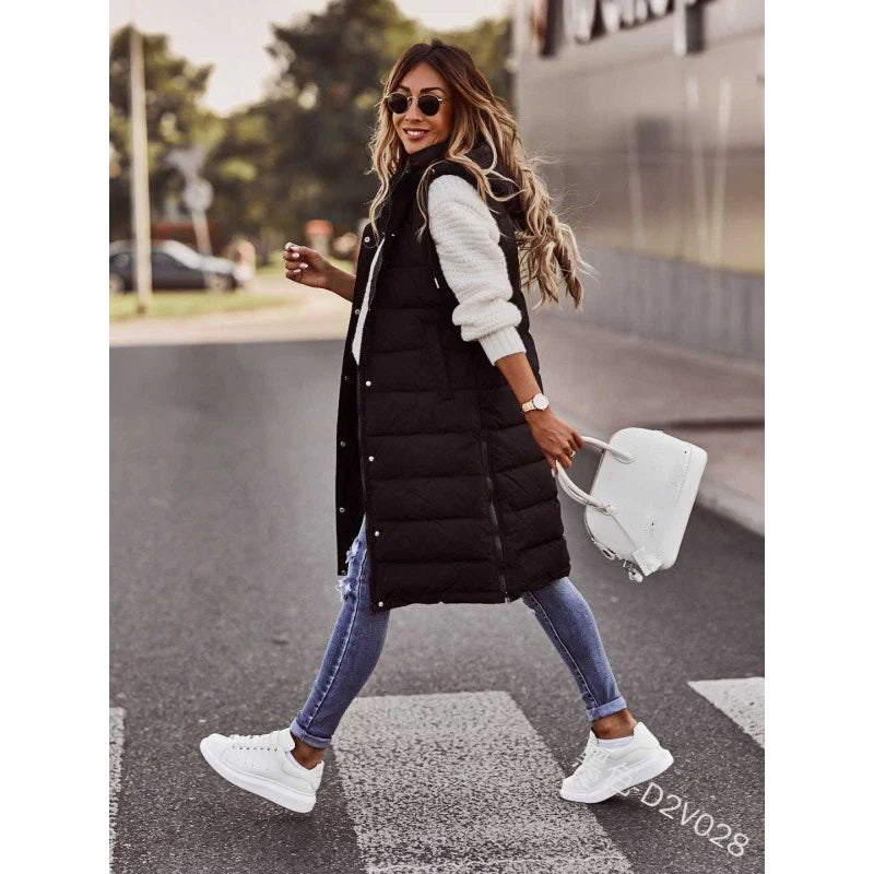 Warm Hooded Longline Sleeveless Vest Coat for Women