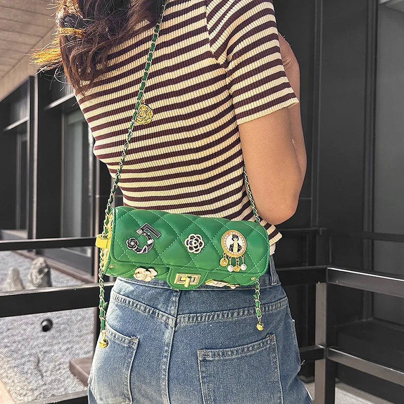 Textured Diamond Grid Crossbody Shoulder Bag for Women