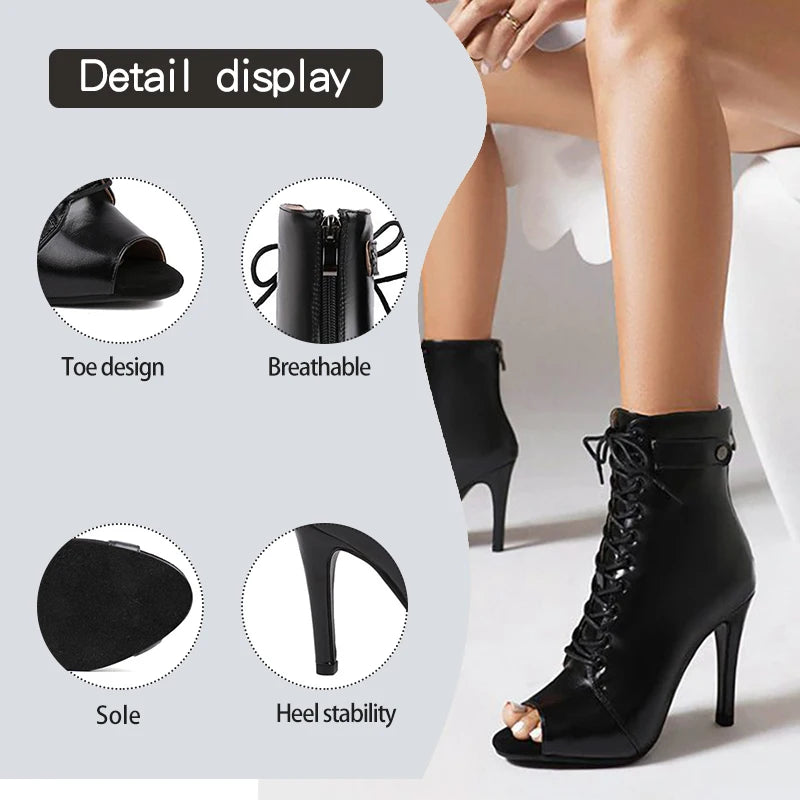 Leather Latin Dance Ankle Booties With Heels for Women