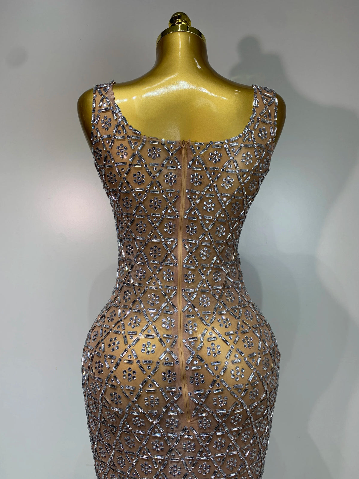 Rhinestone Mesh Evening Gown