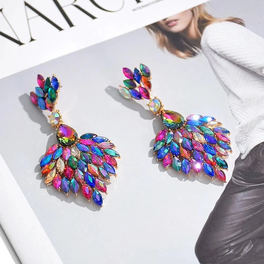 Hot-Sell High Quality Colorful Rhinestone Drop Earrings For Women Girls Party Wedding Crystal Accessories  Jewelry Wholesale