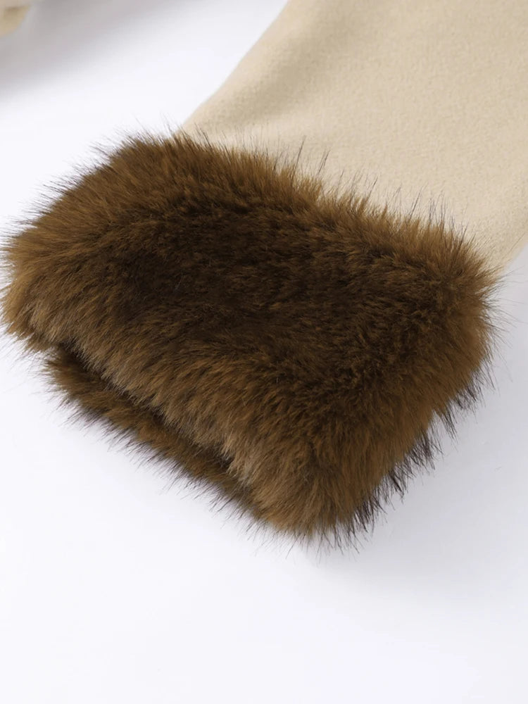 Shawl Faux Fur Coat With Lace Up Belt for Women