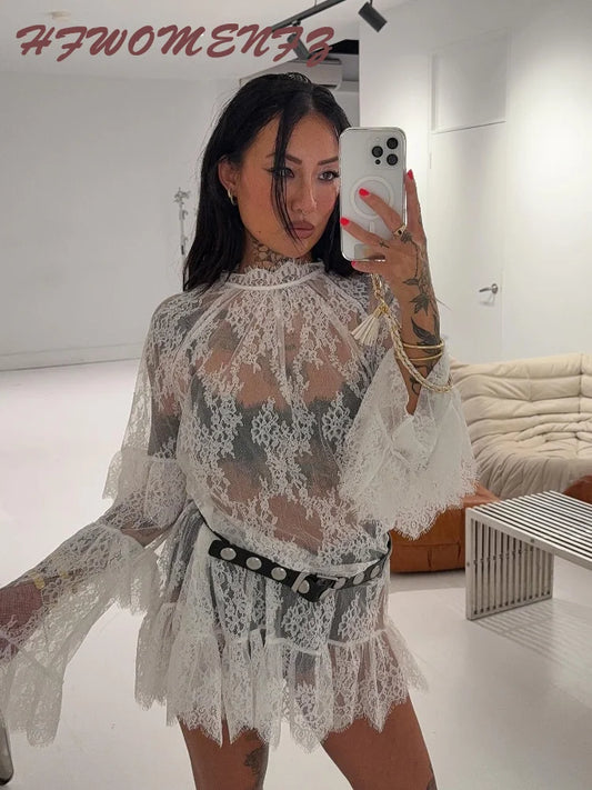High Neck Lace Mini Dress