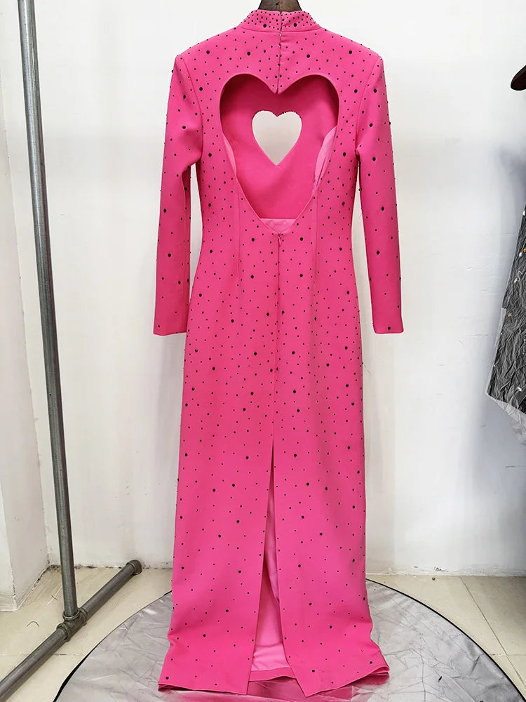 HIGH STREET Newest Fashion 2026 Designer Party Vestido Women's Heart Shaped Hollowed Out Backless  Diamonds Long Maxi Dress