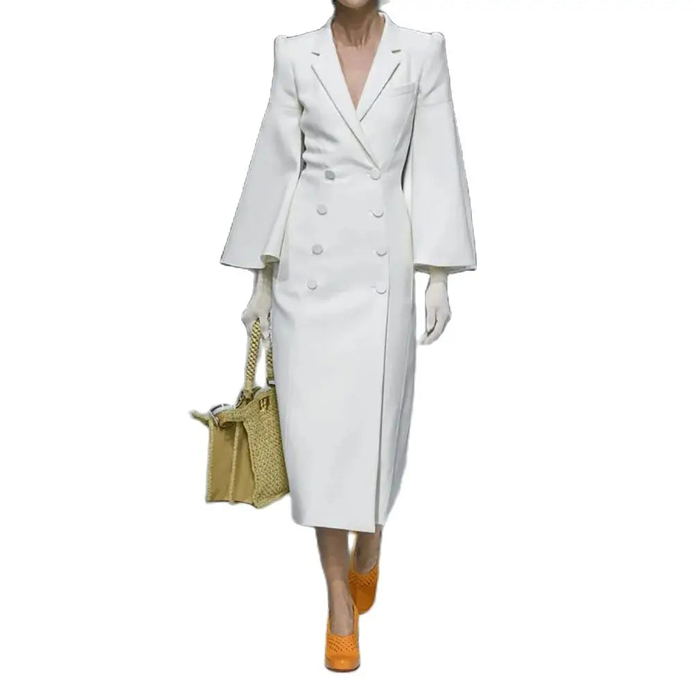 Notch Lapel Double Breasted White Women's Blazer High Quality Formal Office Lady Clothing Custom Made Long Sleeve 1 Piece Jacket