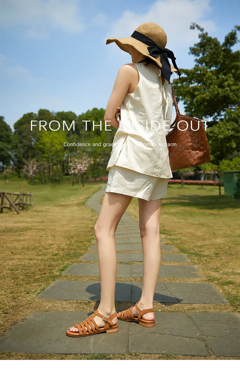 Summer Leather Handmade Gladiator Buckle Sandals for Women