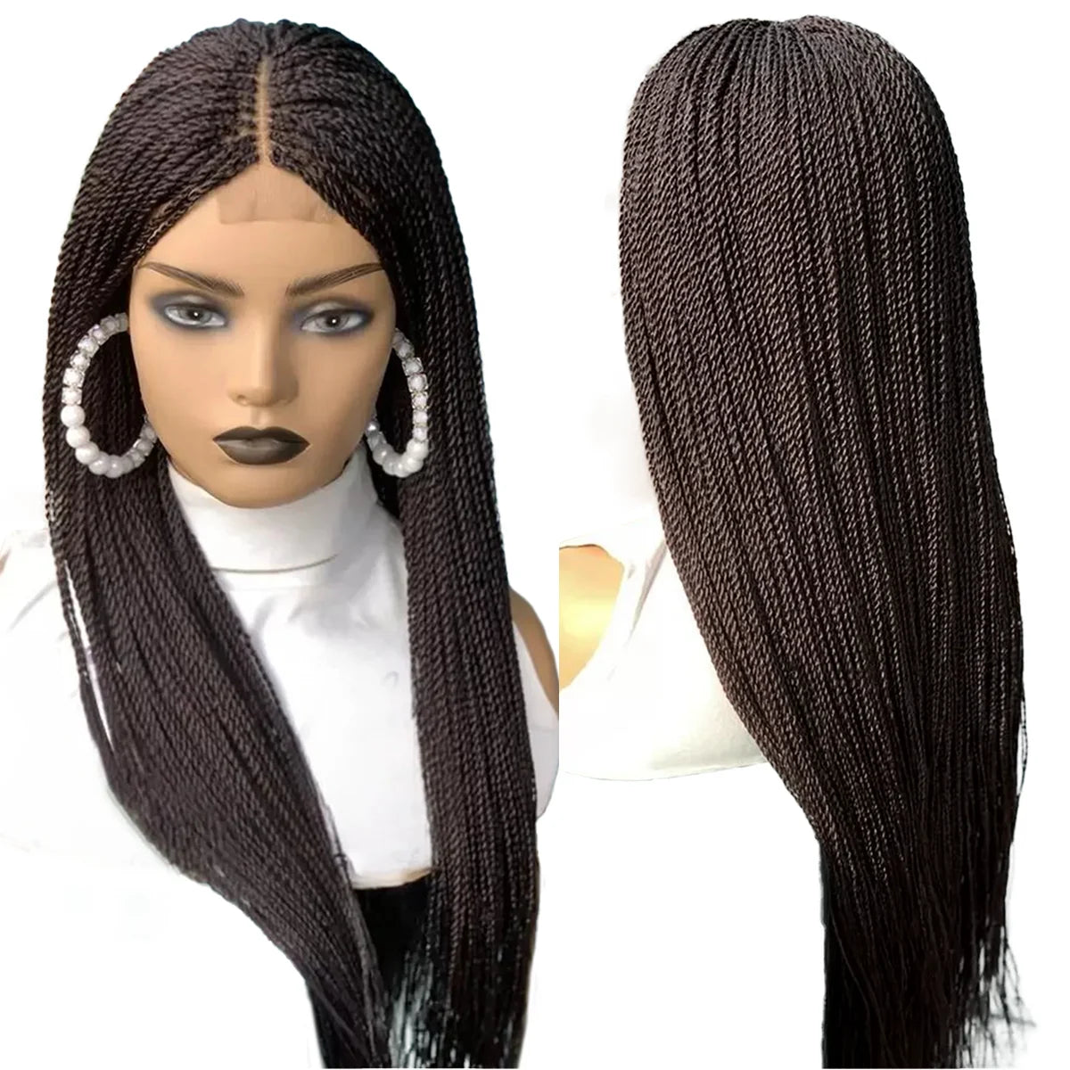 28inch Chestnut Brown Micro Twist Color Mix Wig with 5x5 HD Lace Closure Glueless Natural Look Braiding Lace Wig for Women
