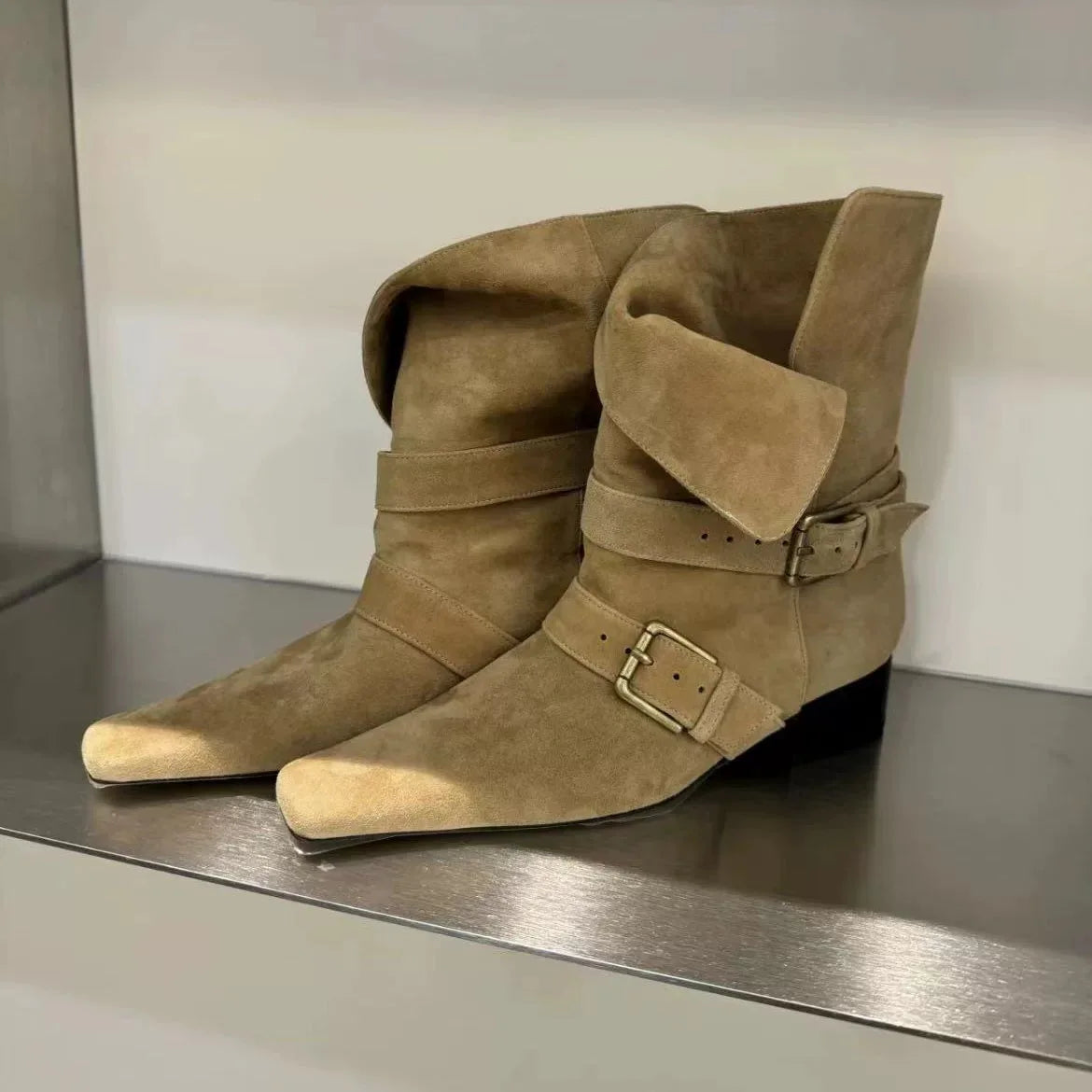 Vintage Suede Square Heel Boots