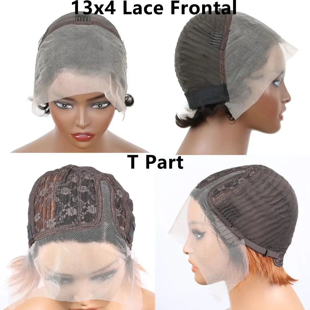Wig HD Transparent Lace Front 13x4 Pixie Cut Bob Indian Hair Pre Plucked 200 Density