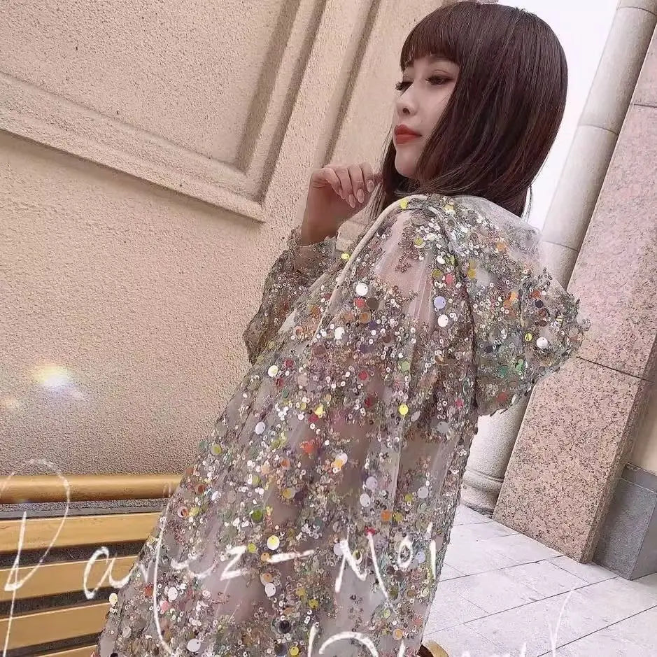 2025 Summer New Sunscreen Clothing Women's Coat Glitter Hollow Out Coat Thin Fashion Long Sleeve Hoodie