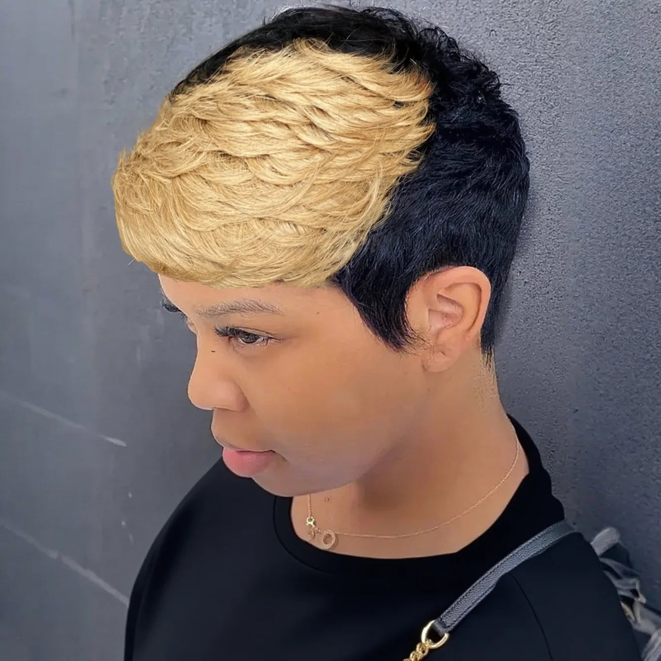 Women's Pixie Cut Wig 6 Inch Brazilian Remy Wavy Human Hair Layered Style Natural Look for full Machine wig