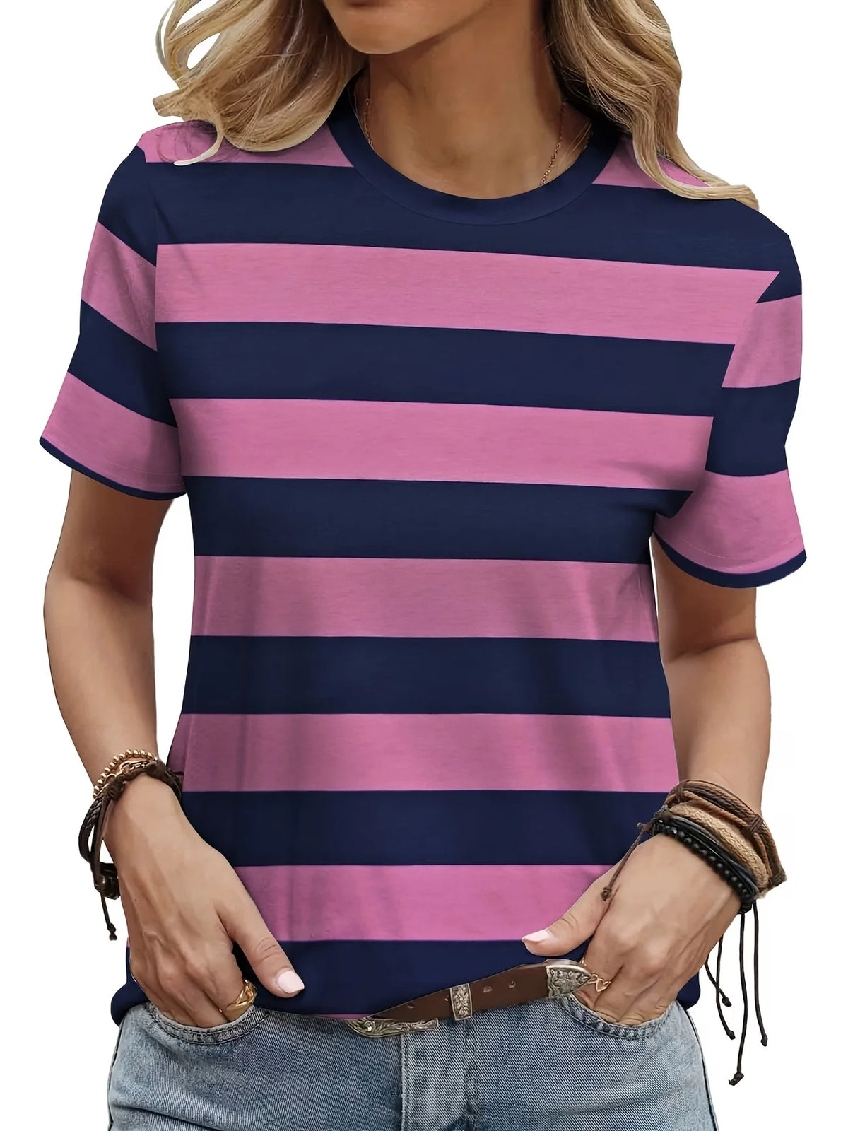 Casual Soft Oversized Rainbow Striped Tshirt For Women