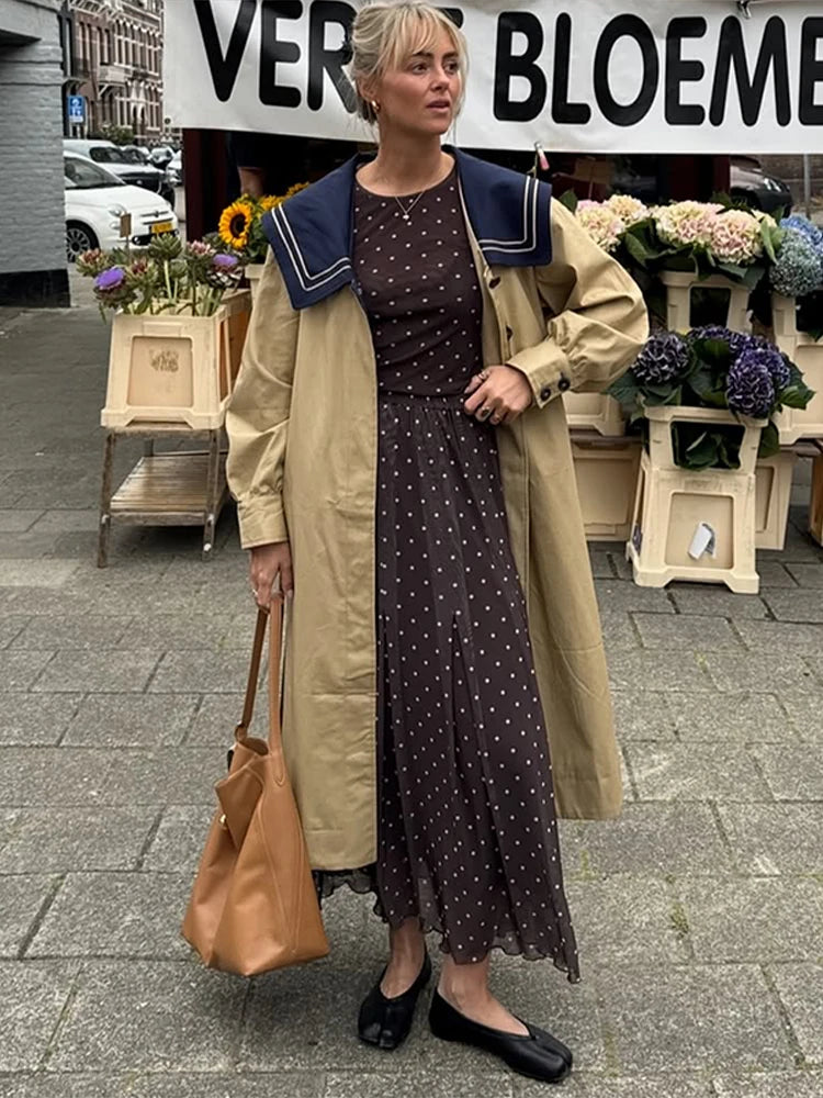 Autumn Patchwork Lace Up Windbreaker Coat for Women