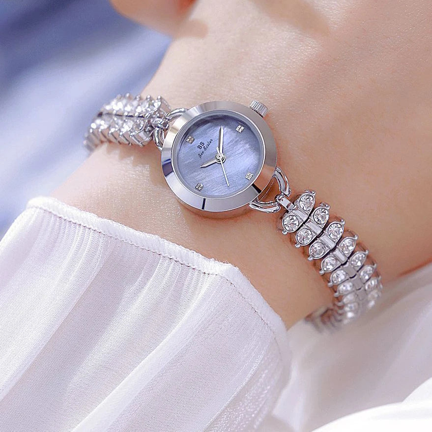 Small Diamond Accent Gold Chain Quartz Watch for Women