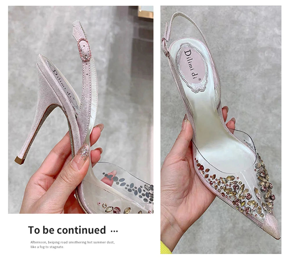 Rhinestone Pointed Toe Transparent Sandals for Women