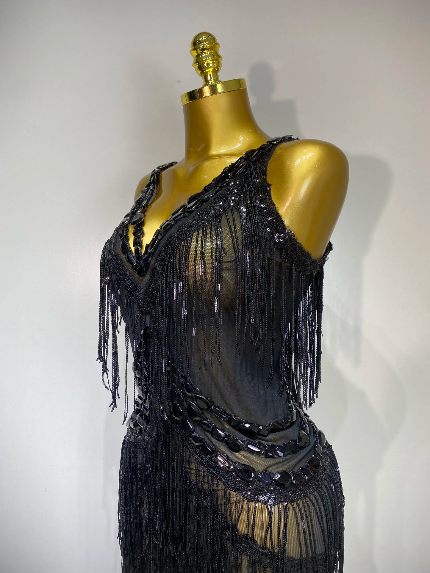 Gold Rhinestones Fringe Jumpsuit