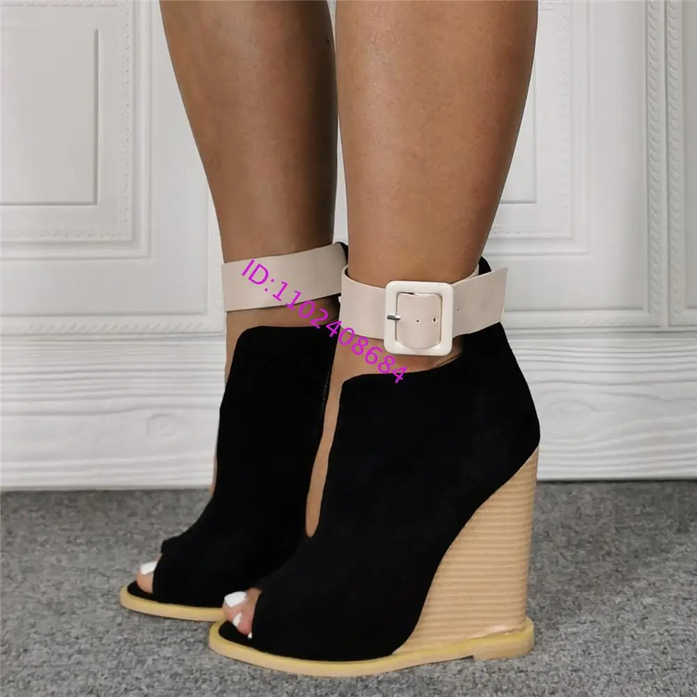Adjustable Strap Peep Toe Wedge Sandals