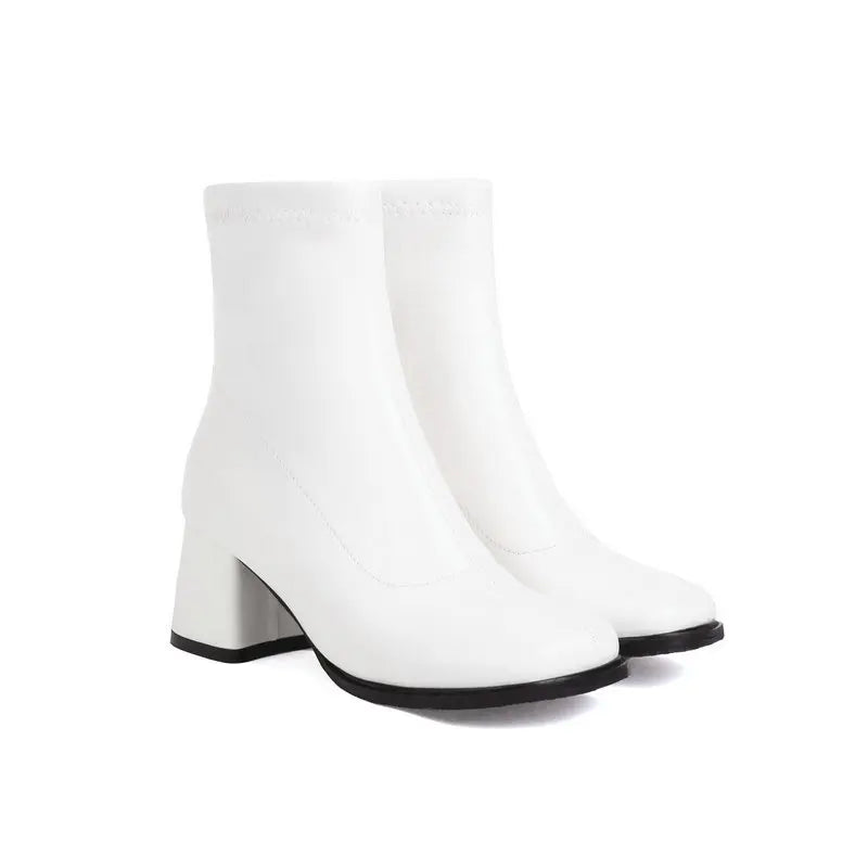 Elegant Warm Block Heel Zip-Up Ankle Boots for Women