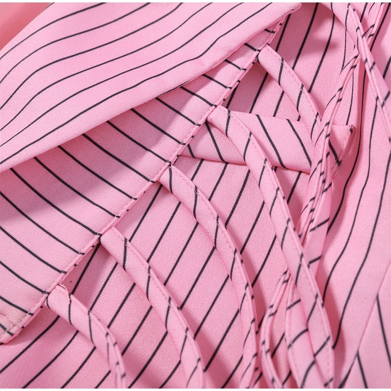 Striped Full Sleeve Blazer With Detachable Tassel Lapel for Women