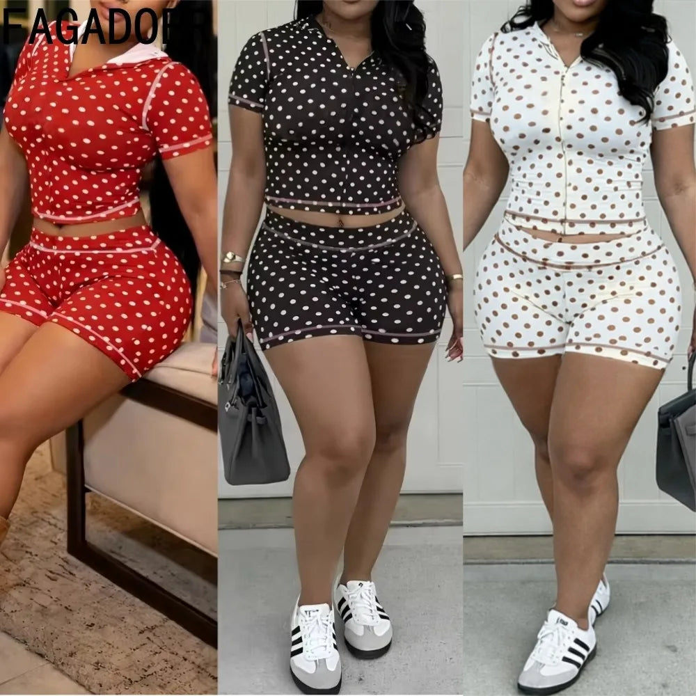 Chic Polka Dot Patchwork Streetwear Two-Piece Set for Women