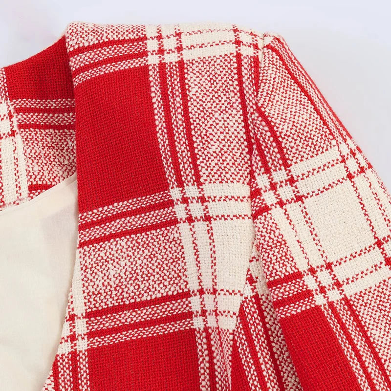 Elegant Plaid Long Sleeve V-Neck Single Breasted Jacket for Women