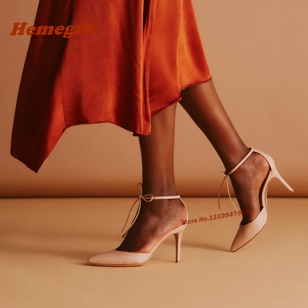 Lace Up Pointed Toe Pumps with Ankle Strap for Women