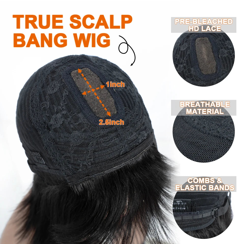 Straight Brazilian Human Hair Bob Wig With Bangs for Women