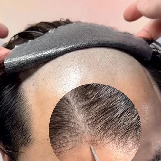 Ultra Thin V Loop Human Hair Toupee With Natural Hairline for Men