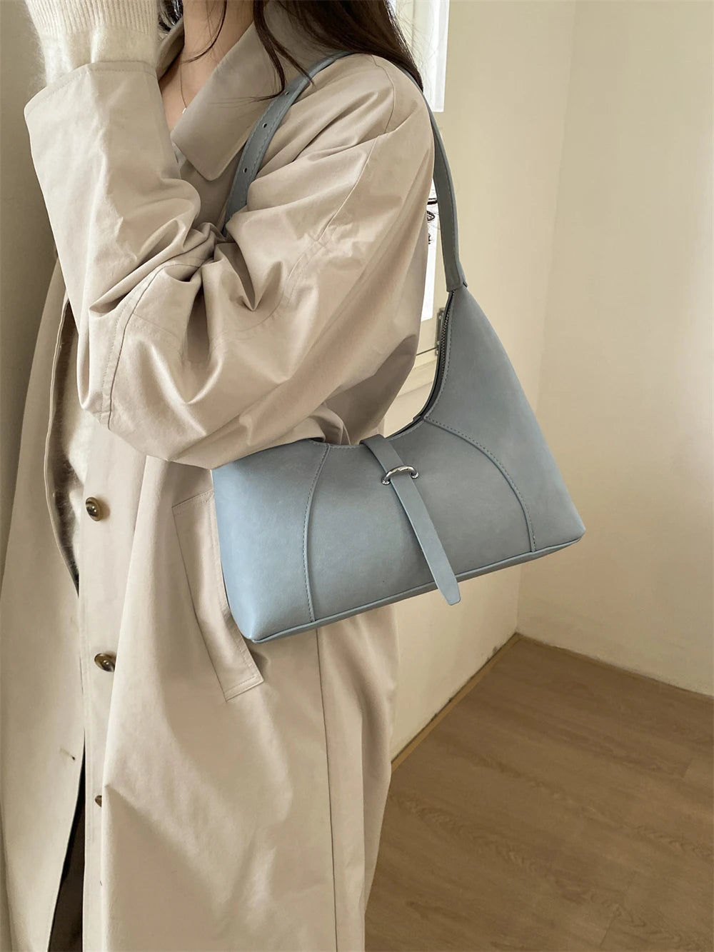 Solid Color Faux Leather Hobo Shoulder Bag for Women