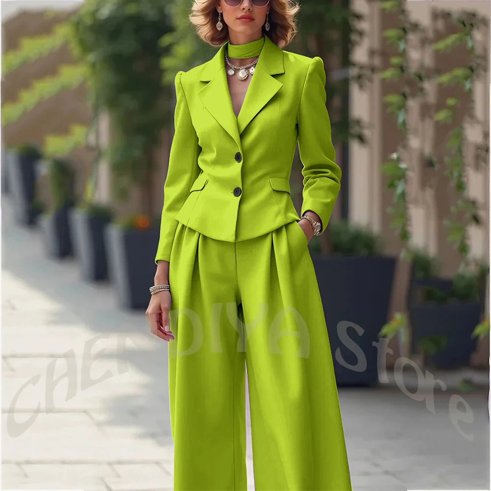 Elegant Notch Lapel Tailored Two Piece Suit Set for Women
