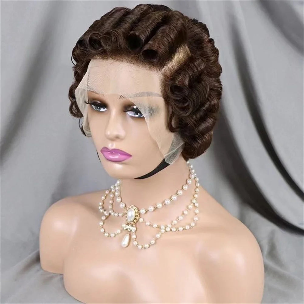 Chocolate Brown Pixie Cut Lace Front Human Hair Wig for Women