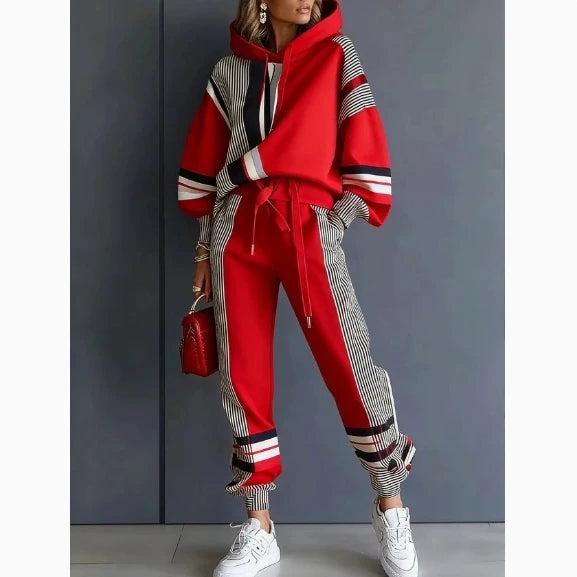 Loose Fit American Stripe Two Piece Loungewear Set for Women