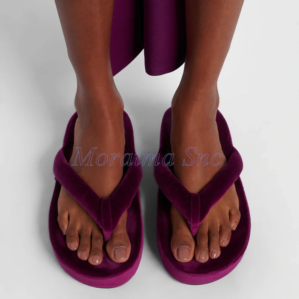 Soft Thick Plush Velvet Platform Flip Flops for Women