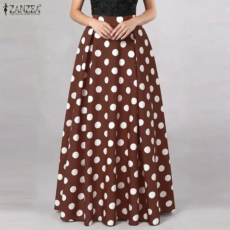 Polka Dot Pleated Maxi Skirt