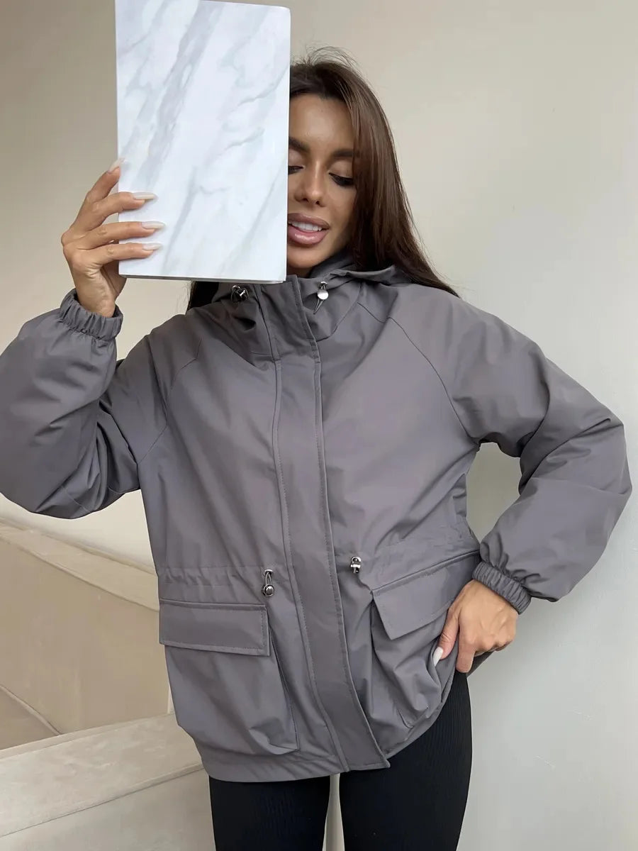 Hooded Hardshell Jacket With Pockets And Zipper for Women