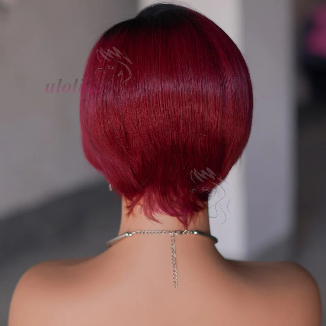 Ombre Pixie Cut Human Hair Lace Front Wig for Women