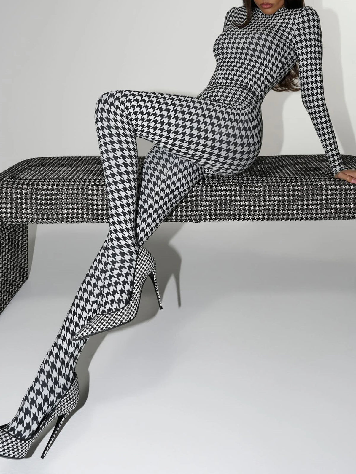 Printed High Neck Long Sleeve Slim Fit Jumpsuit for Women