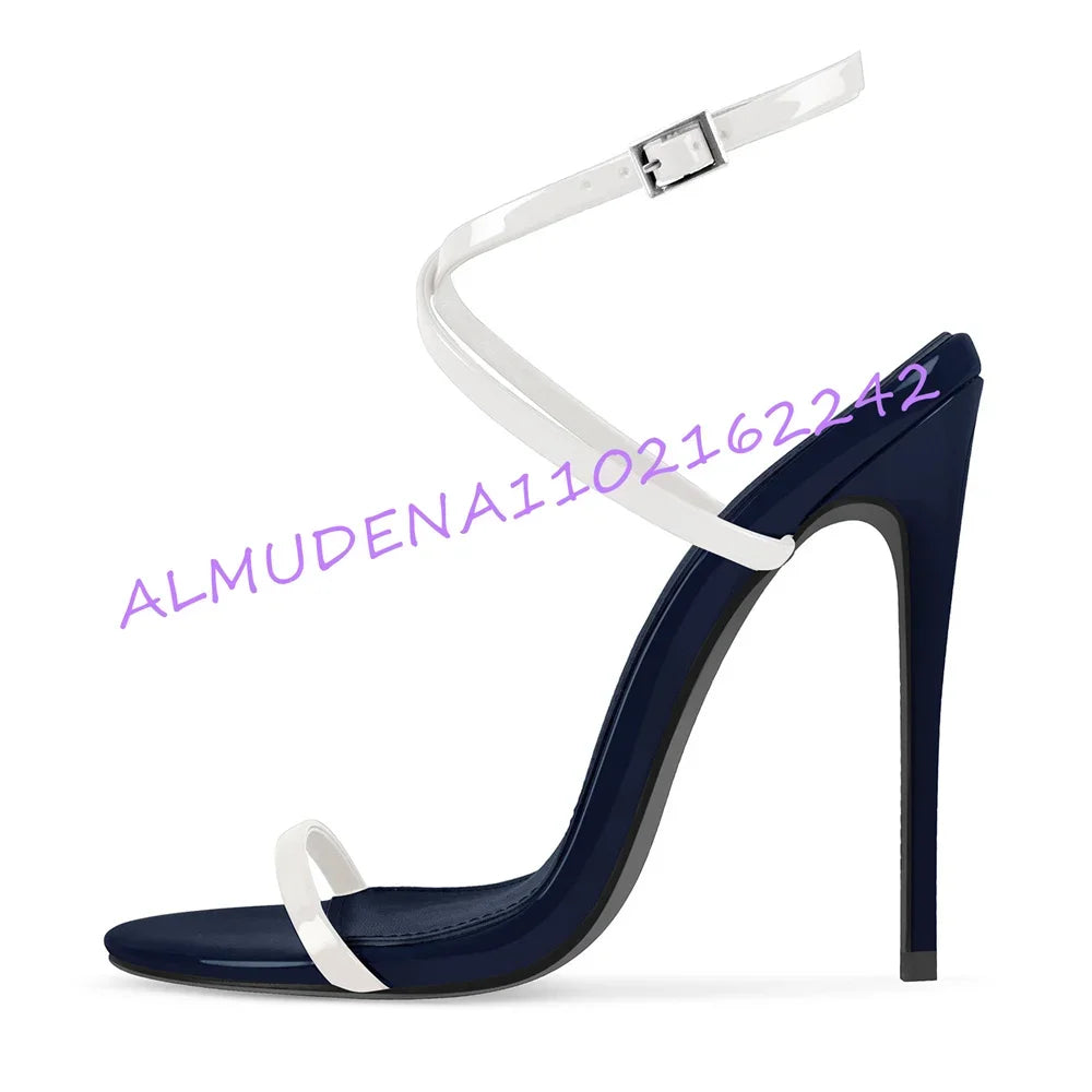 Two-Tone Patent Leather Stiletto Ankle Strap Sandals for Women