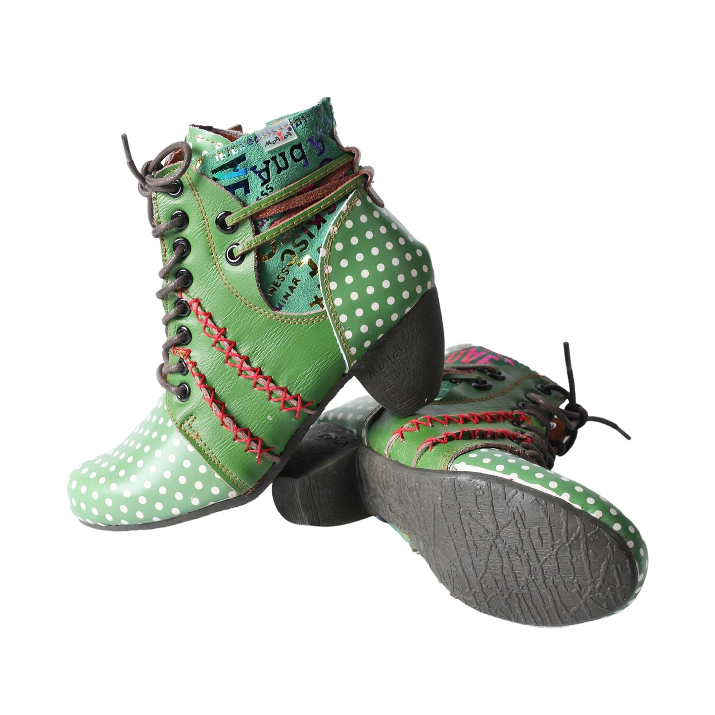 Genuine Leather Polka Dot Ankle Boots