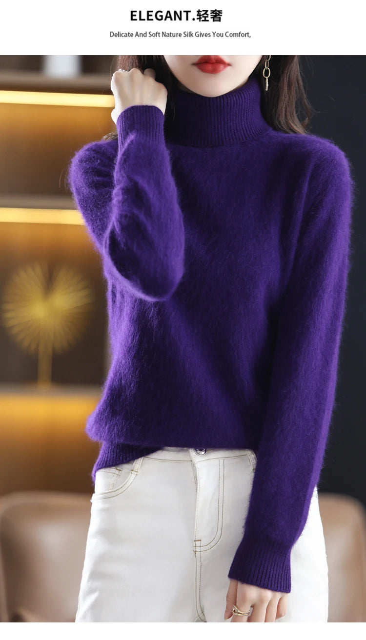 Soft Warm Knit Cashmere Turtleneck Sweater for Women